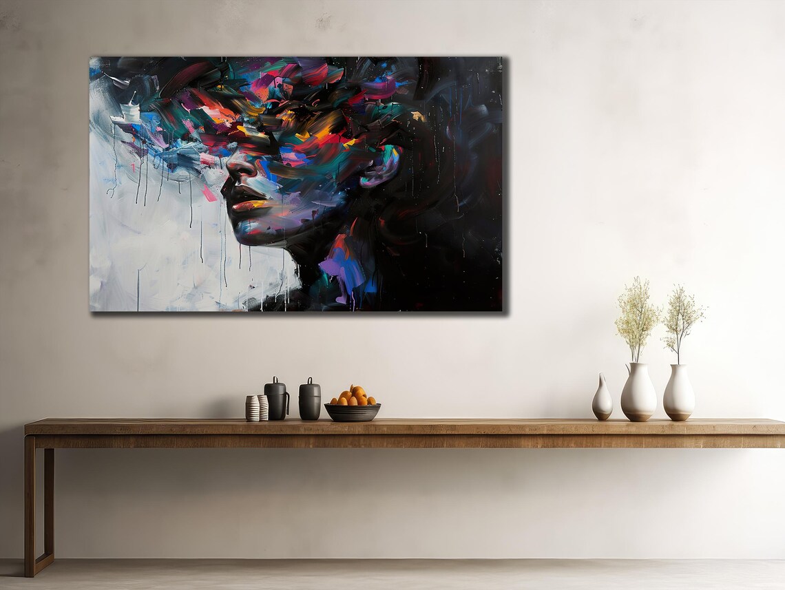Abstract Colorful Woman Face Profile Splash Modern Portrait Wall Poster - Image 2