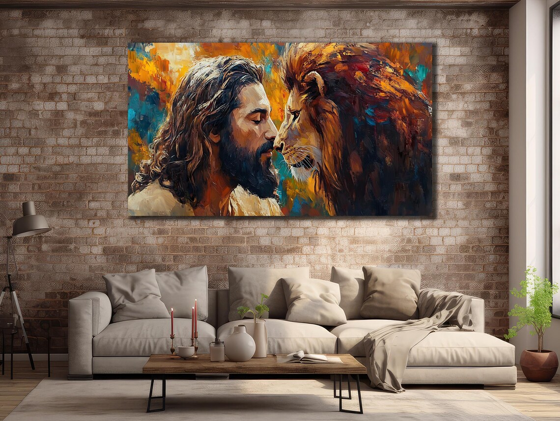 Jesus And Lion Face To Face Tender Christian King Of Kings Wall Art Print Poster - Image 3
