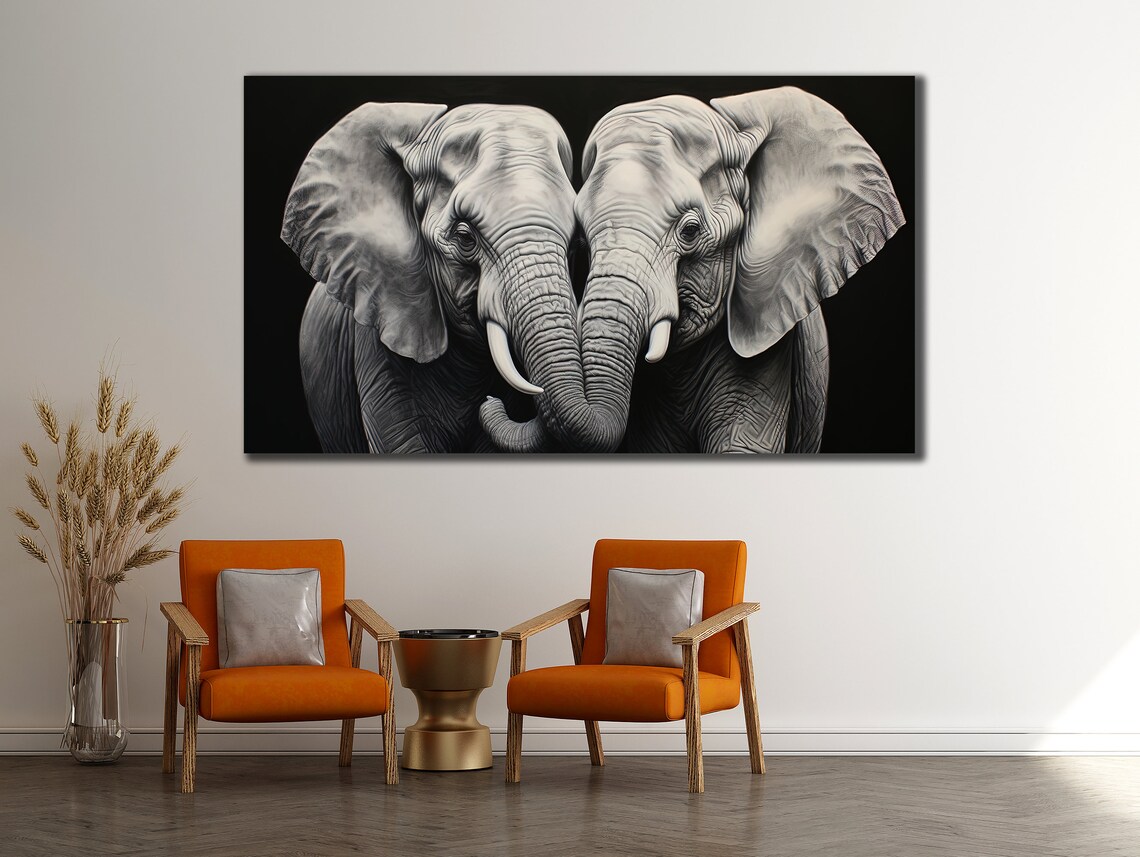 Elephants Family Painting, Modern Wall Art Print