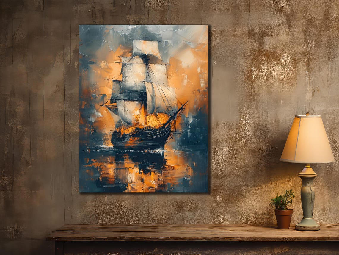 Tall Sailing Ship Sunset Ocean Voyage Vintage Nautical Wall Poster