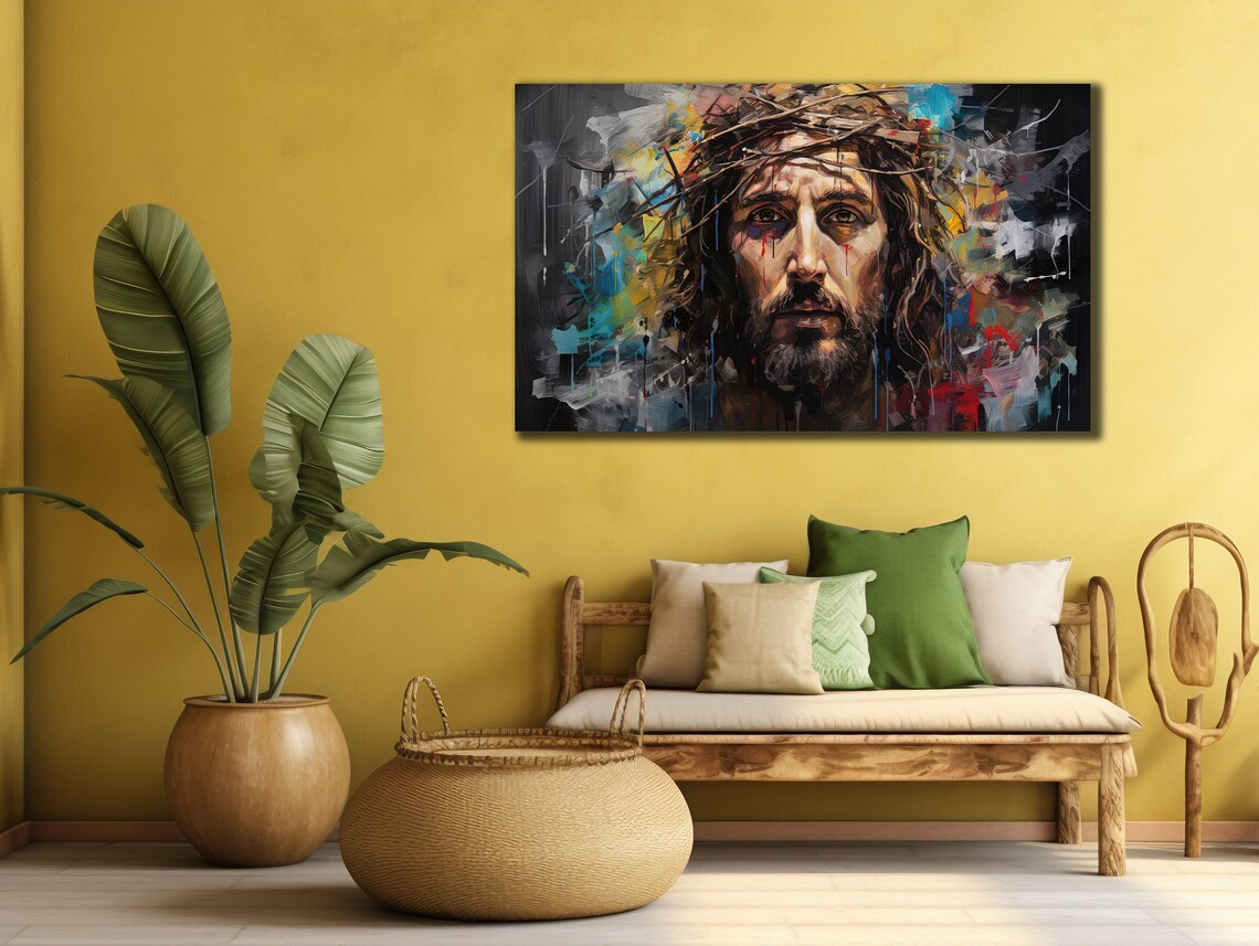 Jesus Crown of Thorns Abstract Splash Modern Christian Painting Wall Art Poster - Image 2