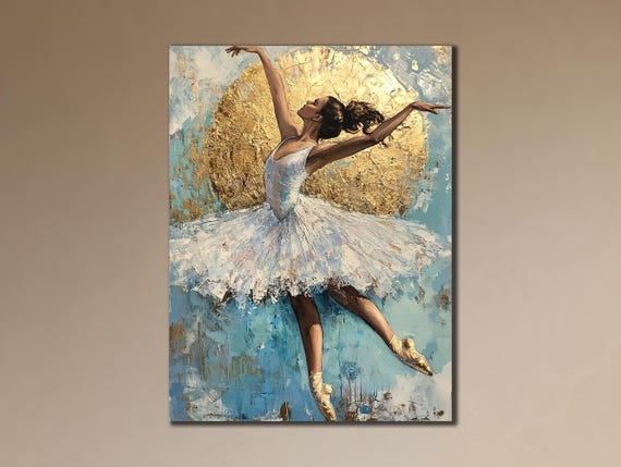 Ballerina Print Art Dancer Girl Wall Art Ballerina Painting On Gold Ballet Poster Art Gift For Her Woman Dancer Wall Decor