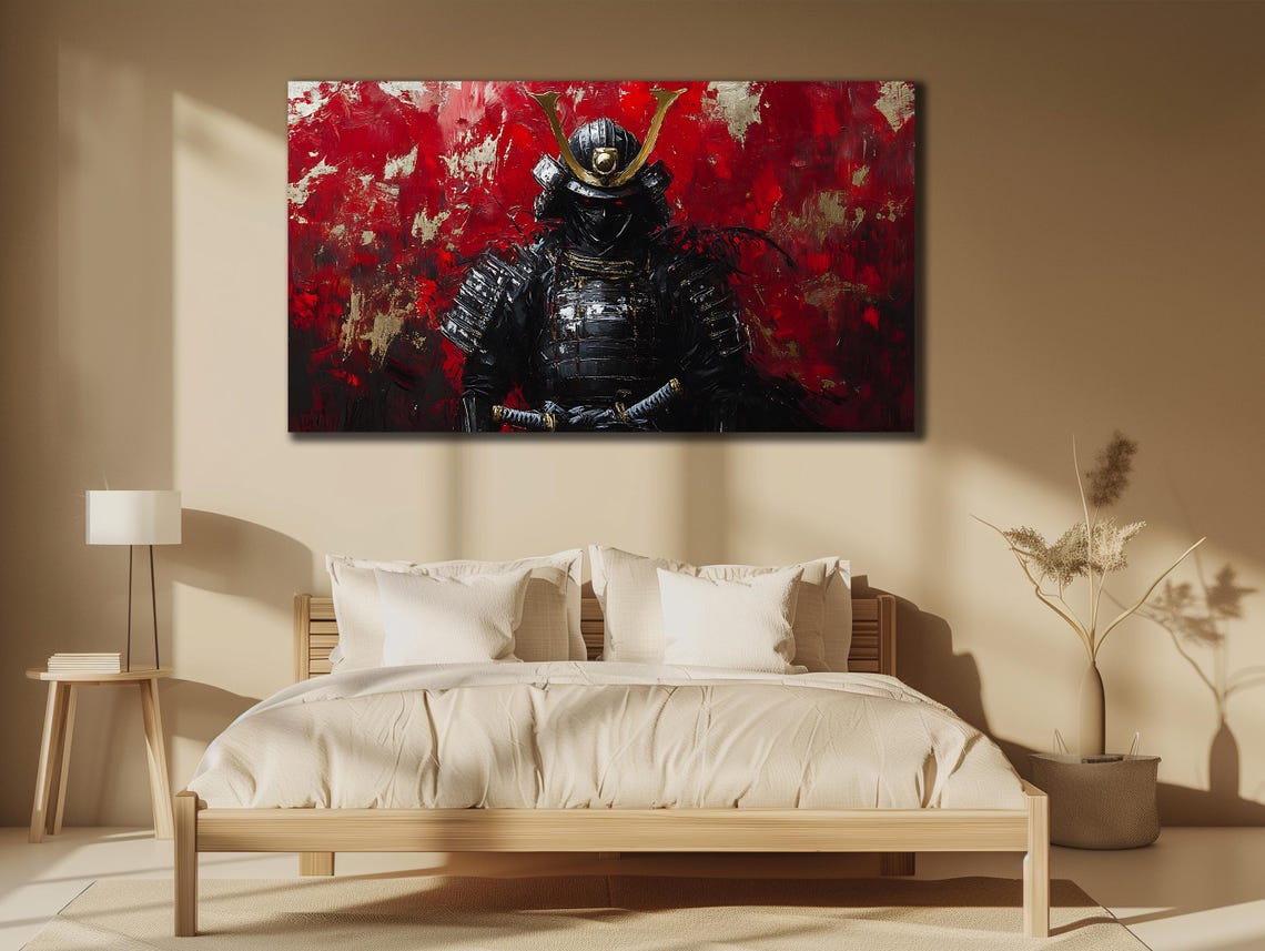 Samurai Warrior Black Armor Red Abstract Japanese Art Poster - Image 3