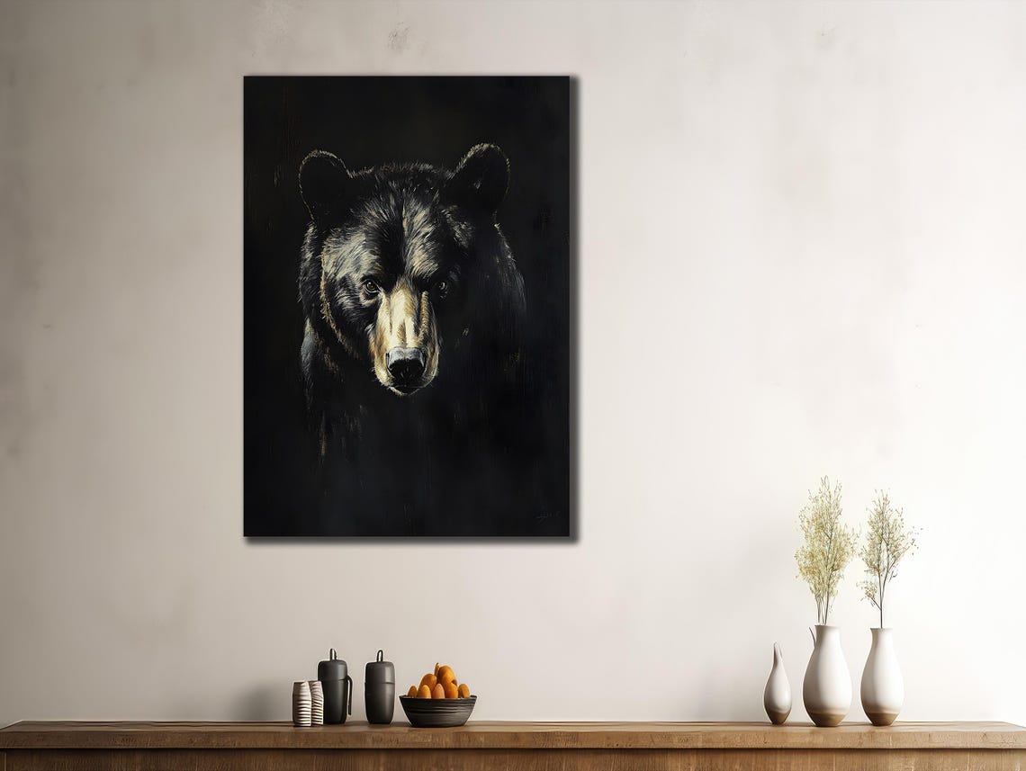 Black Bear Portrait Emerging From Darkness Moody Wildlife Art Poster - Image 3