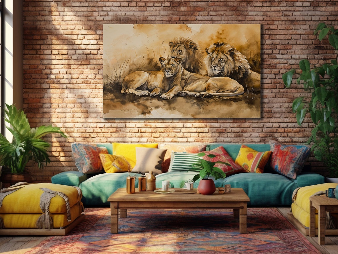 Lion Family Print Lion Painting Art Wall Hanging House Gift Ideas Farmhouse Decor Animal Wall Art Lions Poster Animal Artwork