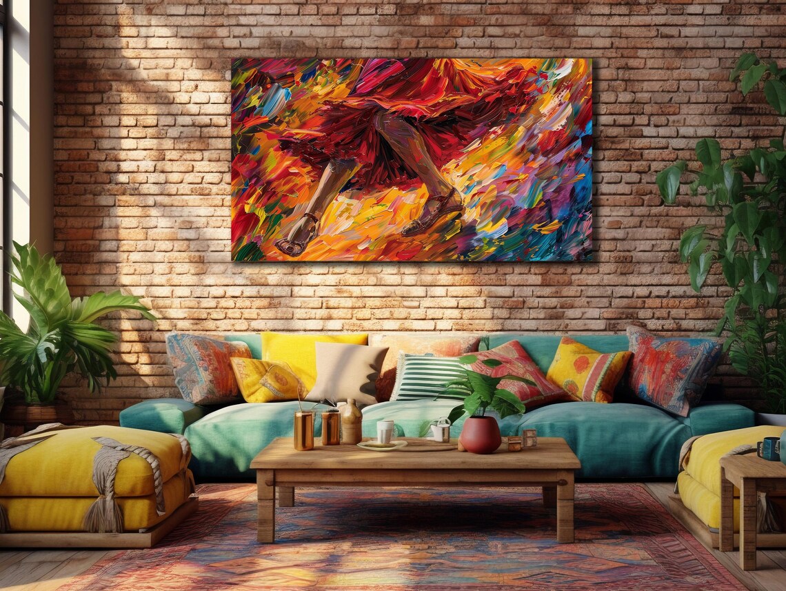 Fiery Flamenco Dancer Colorful Impasto Swirling Skirt Dance Art Poster