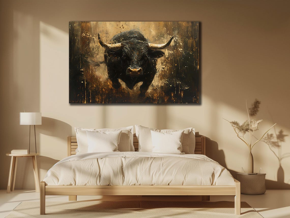 Fierce Black Bull Charging Gold Dust Dramatic Dark Animal Poster - Image 3