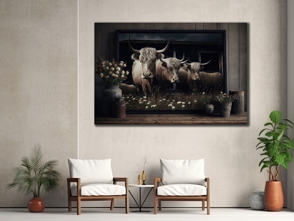 Highland Cows Barn Window Moody Farm Photography Wall Art Print - Image 3