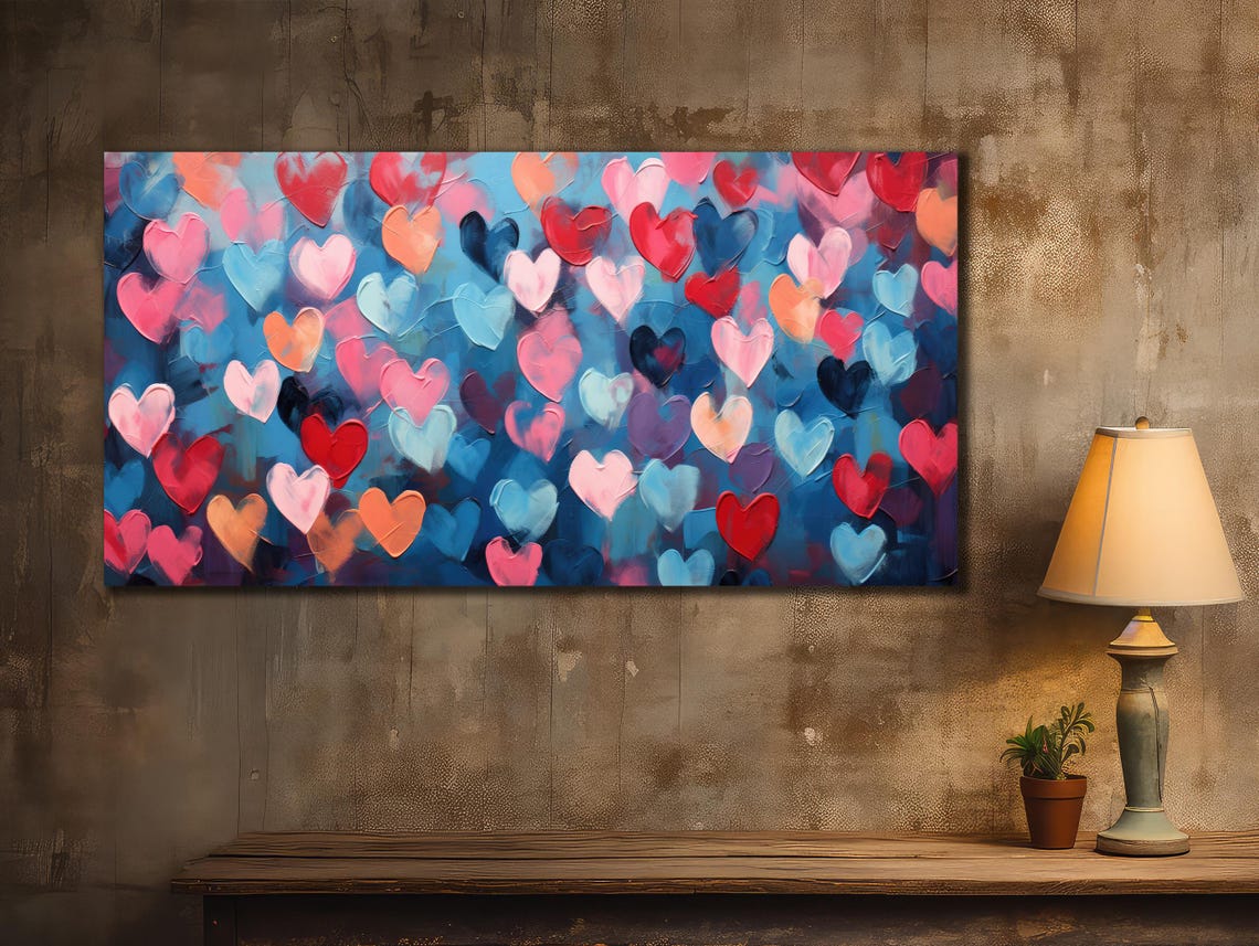 Multicolor Heart Pattern Love Theme Red Pink Blue Modern Pop Art Print - Image 3