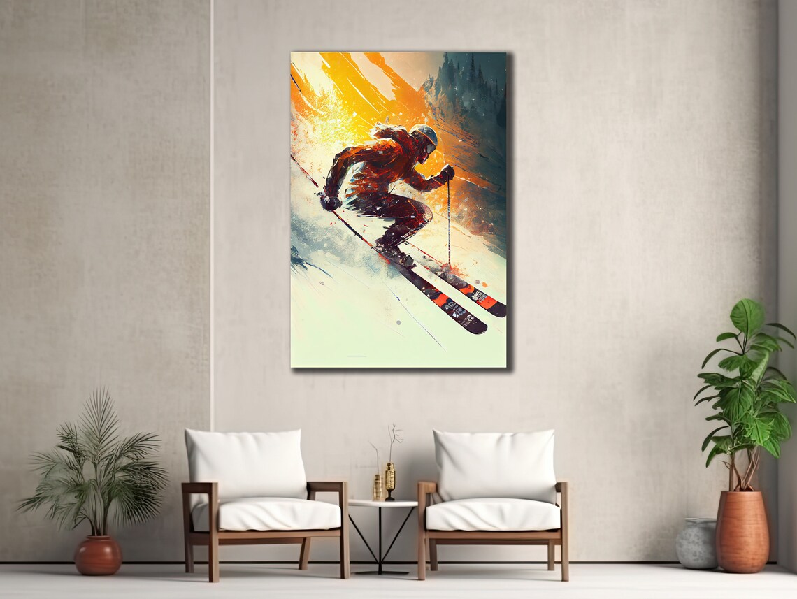 Skier Carving Downhill Slope Vibrant Watercolor Sports Wall Art - Image 2