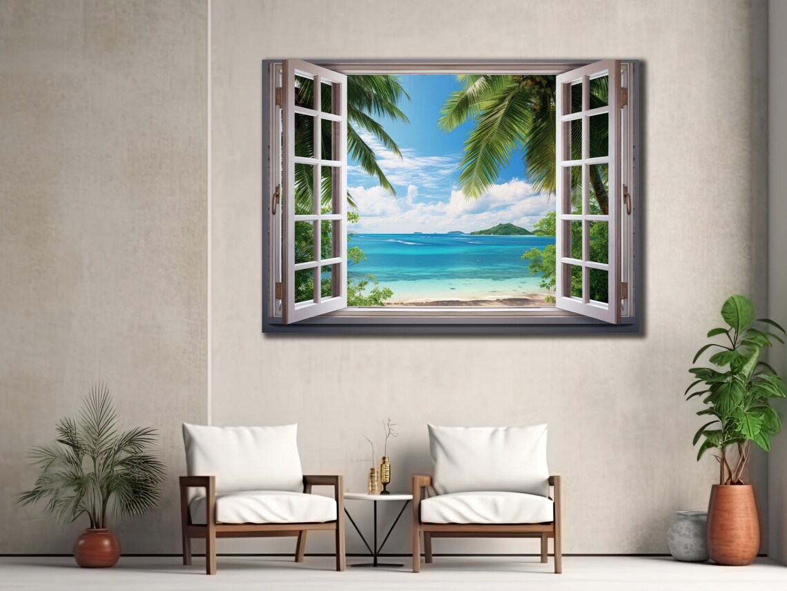 Window View Beach Dunes and Grass Coastal Art Print - Image 2