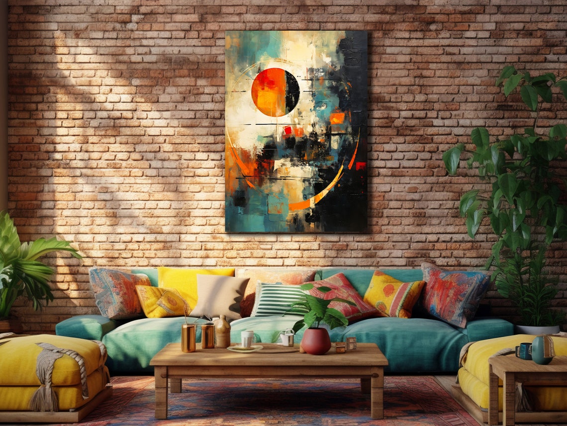 Abstract Sun Circle Teal Orange Contemporary Modern Art Wall Print - Image 3