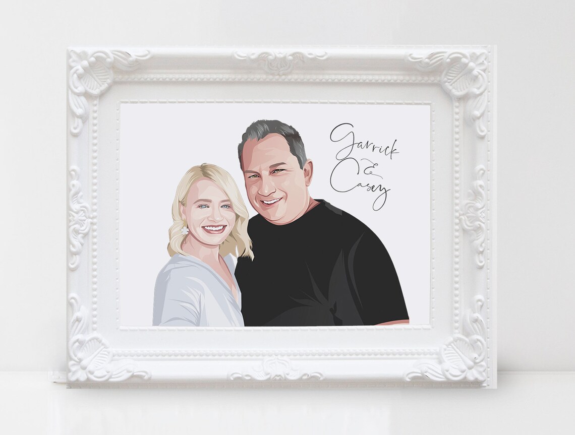 Custom Cartoon Couple Portrait Personalized Illustration Gift Poster