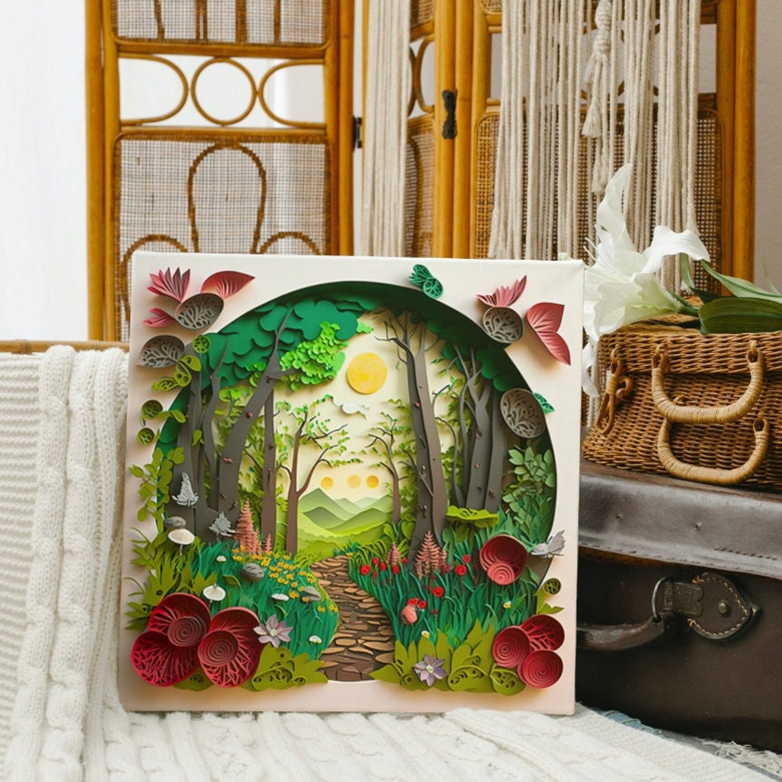 Layered Paper Forest Path Quilled Sunlit Woodland Scene Poster - Image 4