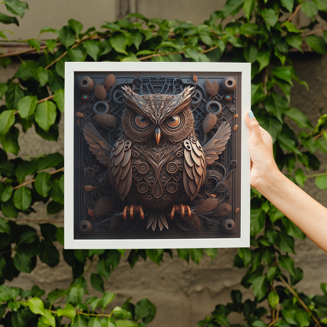 Victorian Steampunk Bronze Owl 3D Sculpture Style with Gears Poster - Image 3