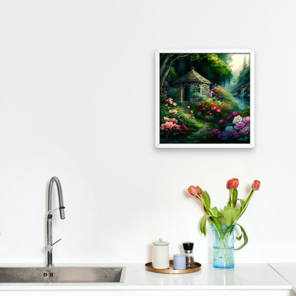 Secret Garden Glass Gazebo Roses Pond Cottagecore Dream Art Poster - Image 2