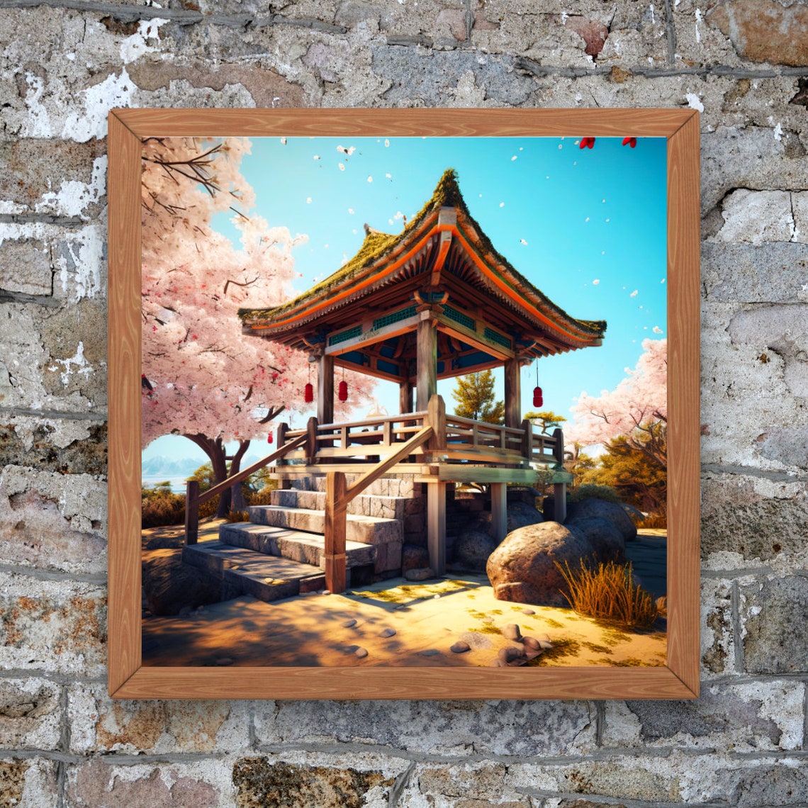 Japanese Temple Pavilion Cherry Blossom Spring Garden Art Poster - Image 3