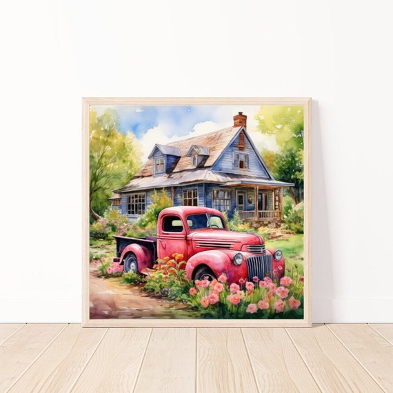 Watercolor Country House Wall Art Country Life Decor Rustic Print Country Landscape Art Country Art Watercolor Landscape Rustic Life Decor