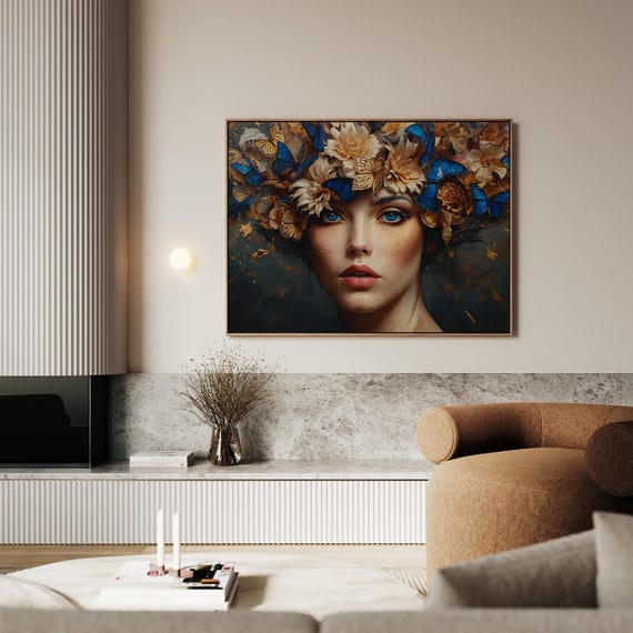Butterflies And Flowers Poetry In Blue Gold Artwork Wall Art