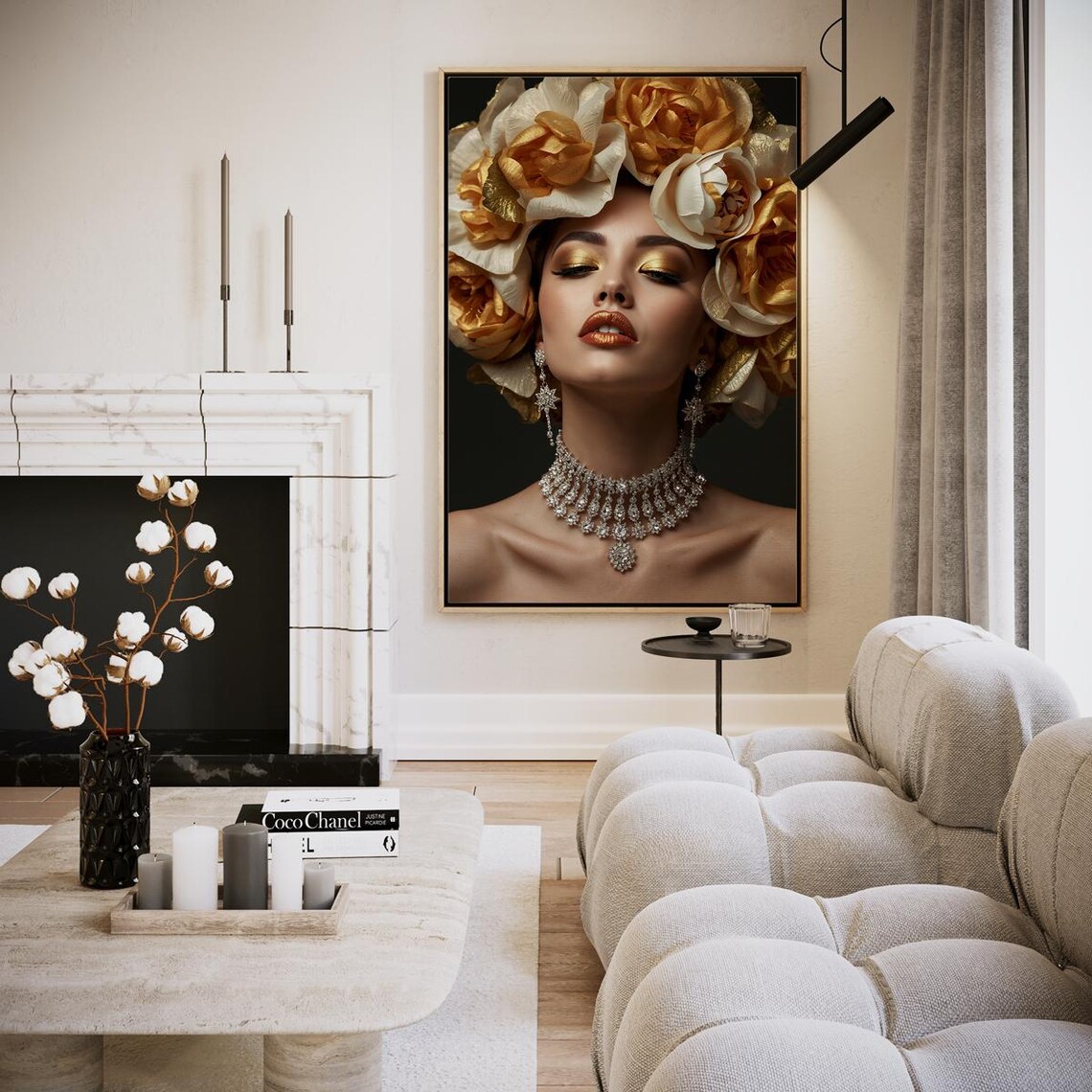 Woman Gold Rose Headdress Diamond Necklace Glamour Beauty Poster