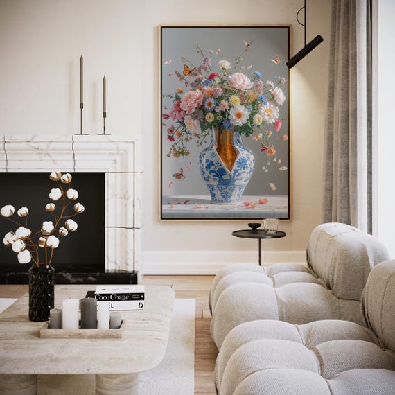 Floral Splendor And Butterflies In Porcelain Artwork Wall Art