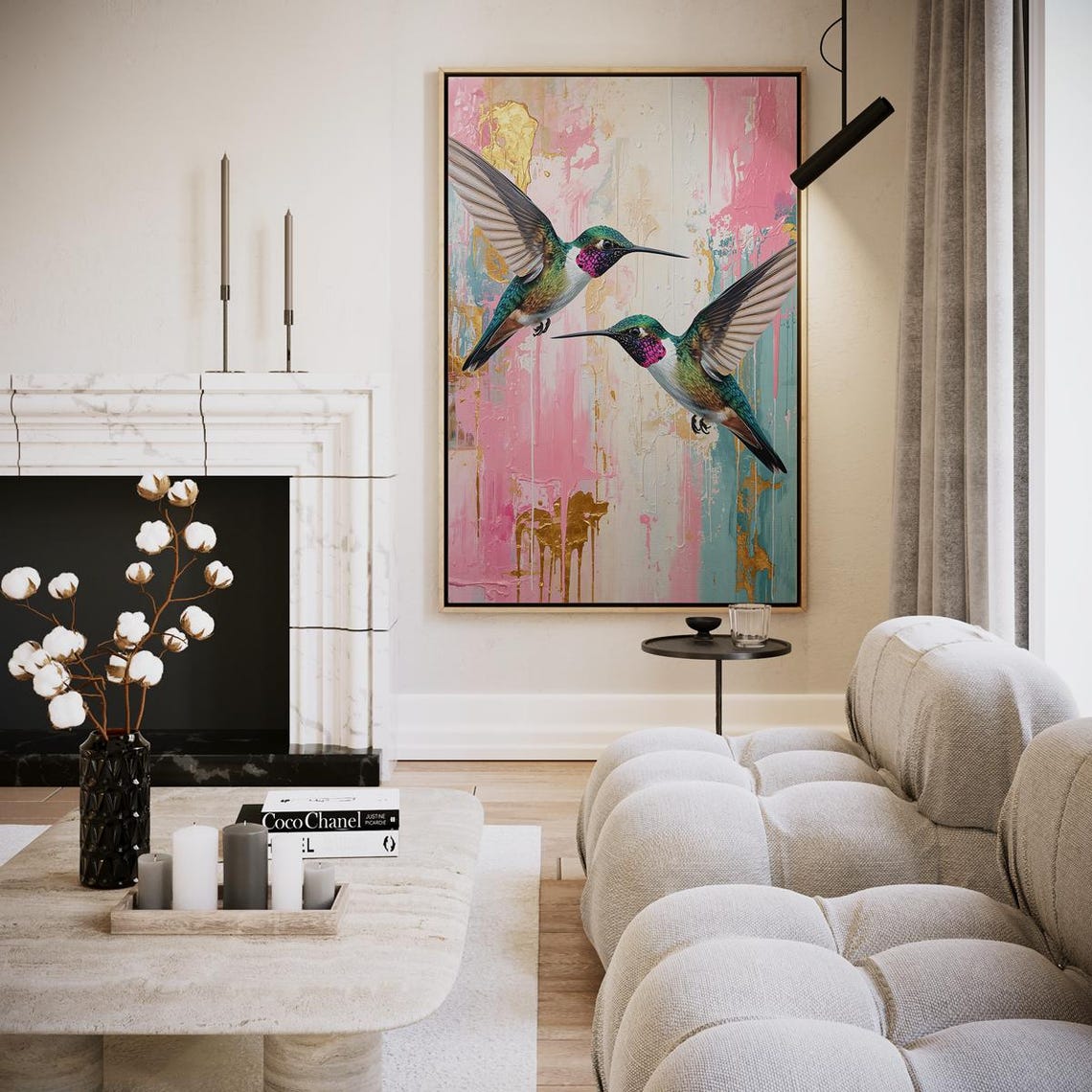 Dancing Hummingbirds Duo Colorful Abstract Floral Art Poster