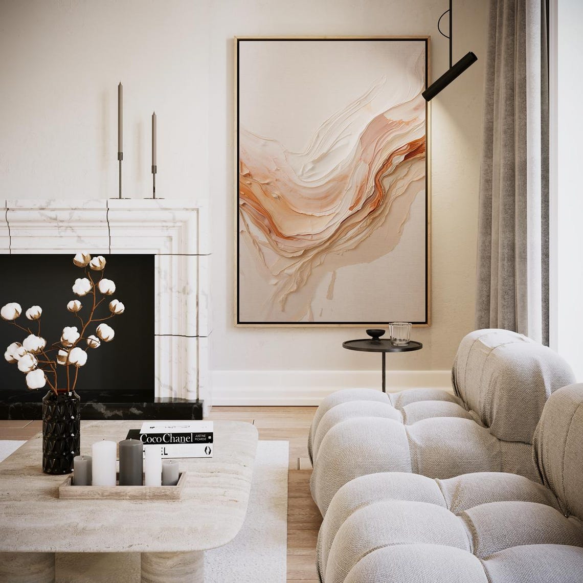 Cream Beige Marble Flow Texture Neutral Abstract Canvas Wall Art