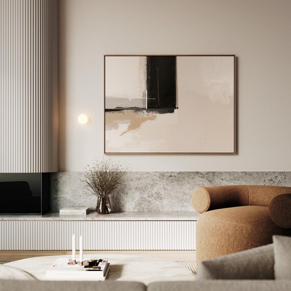 Minimalist Black Beige Abstract Blocks Neutral Modern Canvas Poster