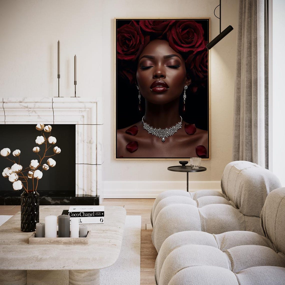 Black Woman Red Roses Diamond Necklace Dark Floral Beauty Poster