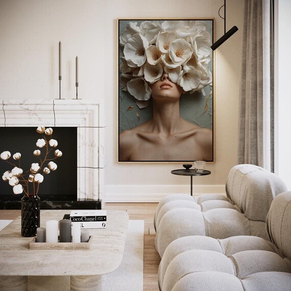 Woman Shrouded in White Petals Artistic Floral Portrait Poster