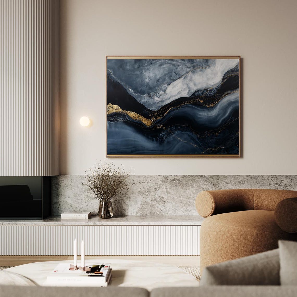 Mystical Gold Deep Blue Marble Swirls Luxury Abstract Art Poster