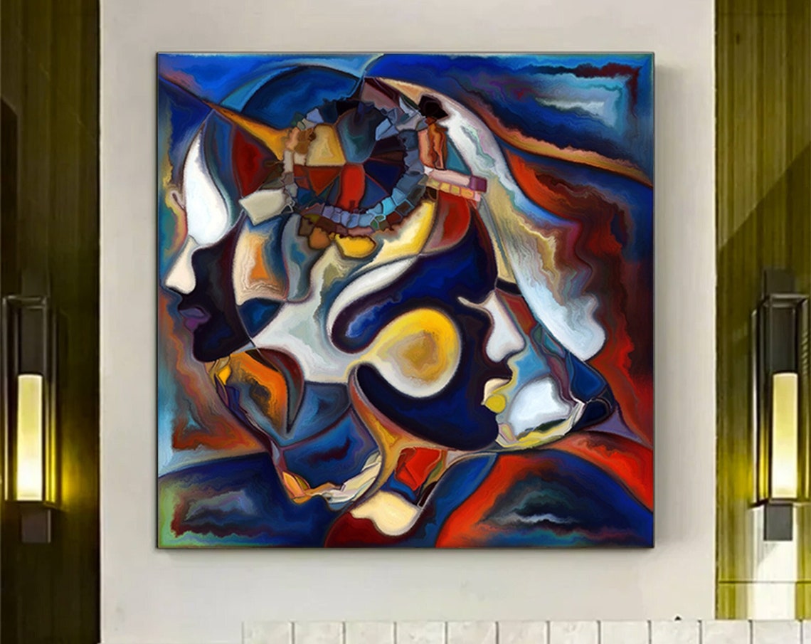 Abstract Colorful Face Profile Swirls Blue Orange Art Poster