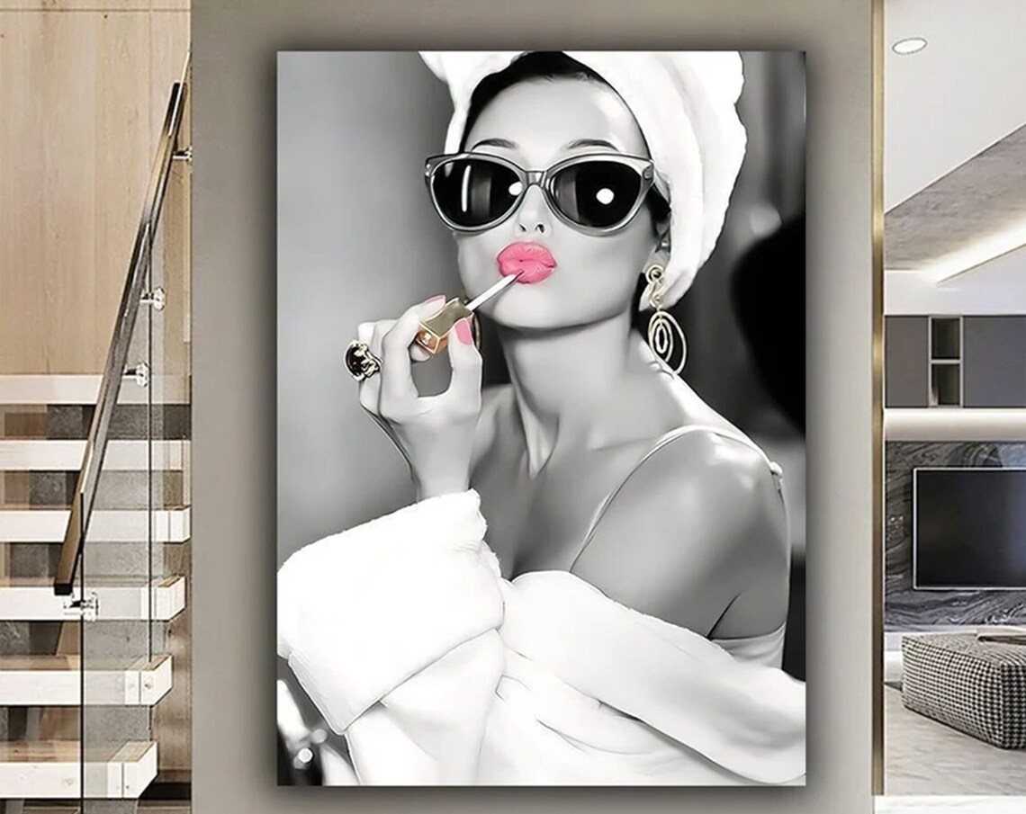 Audrey Hepburn Fashion Art Print, Pink Lips Portrait