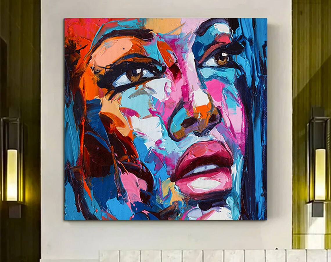 Abstract Colorful Woman Face Closeup Palette Knife Modern Poster