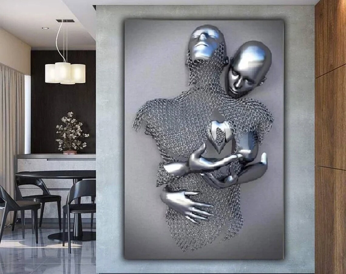 Love Heart Gray Abstract Metal Figure Art Print