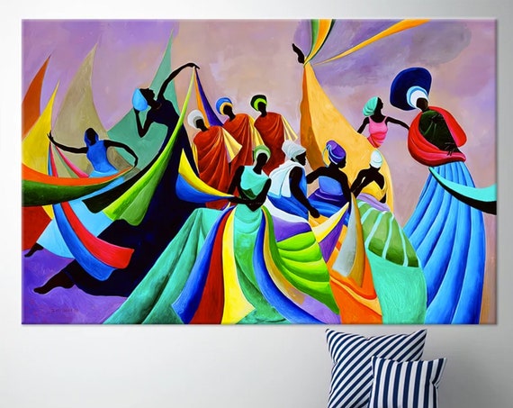 Colorful African Woman Dancers Canvas Wall Art