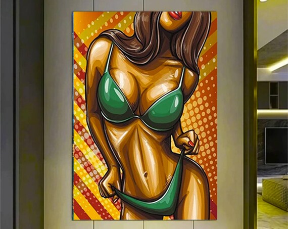 Cool Sexy Black Girl Print On Canvas Woman Portrait Graffiti Art Wall