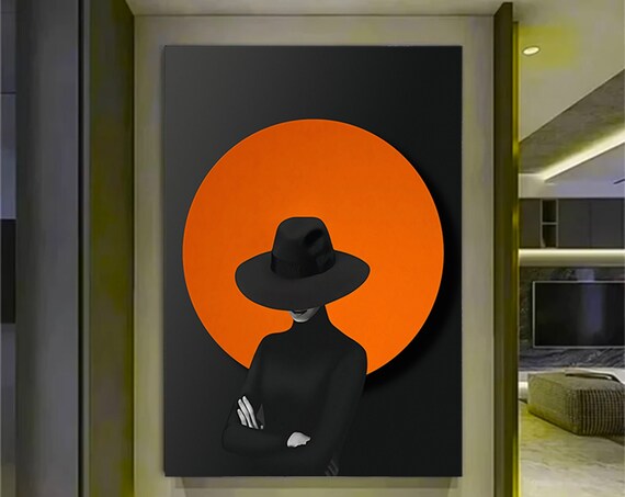 Woman Picture Of Mysterious In Black Hat Wall Decor Print Canvas Large Art Poster Silhouette