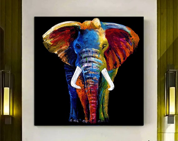 Abstract Colourful Elephant Painting On Canvas Print Wall Art Picture For Living Room Bedroom Decor