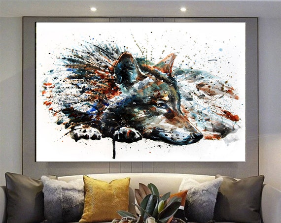 Custom Wolf Painting Abstract Canvas Animal Wall Art Prints Extra Large Minimalism