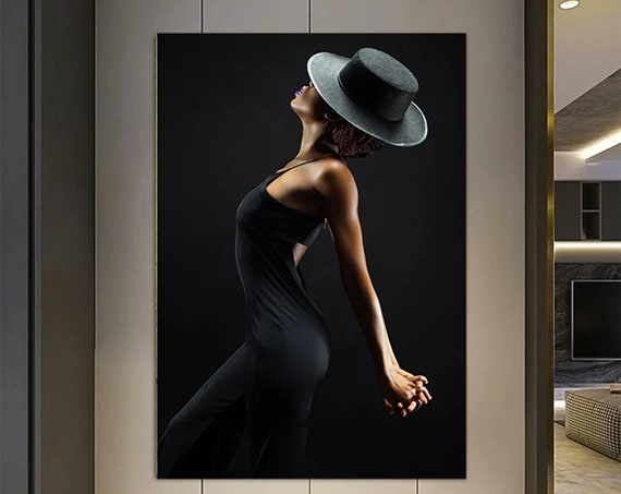 Mysterious Woman in Black Hat, Silhouette Art Print