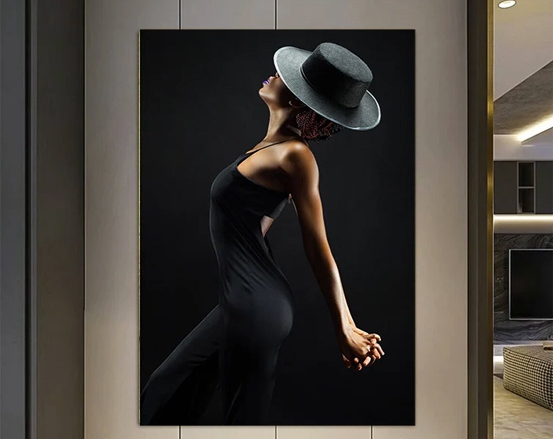 Mysterious Woman in Black Hat, Silhouette Art Print