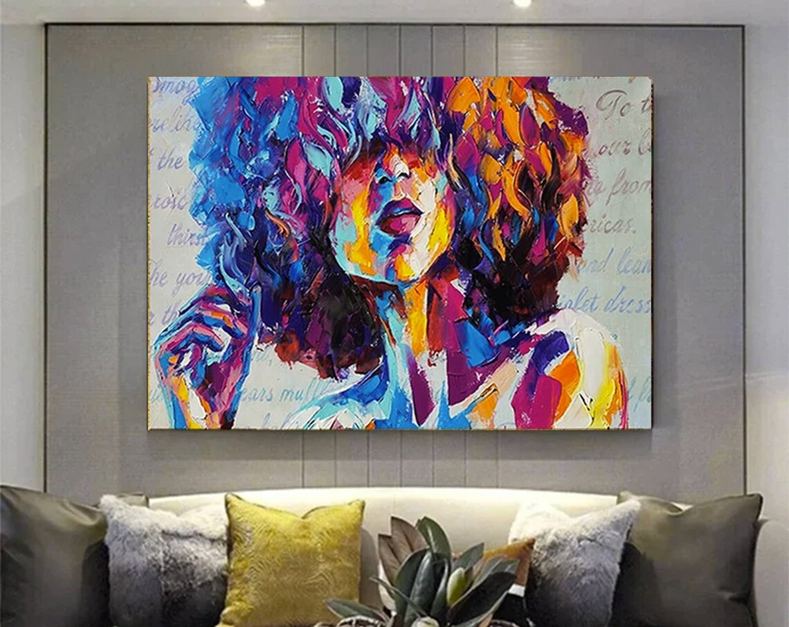 Woman Long Colorful Hair Thoughtful Expression Pop Portrait Art Print
