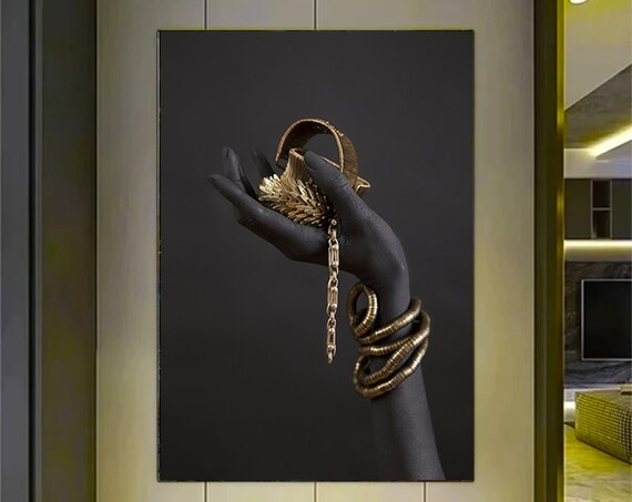 African Woman Black Gold Vertical Art Print