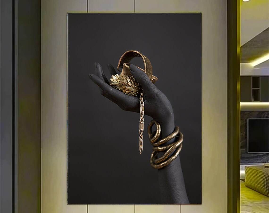 African Woman Black Gold Vertical Art Print