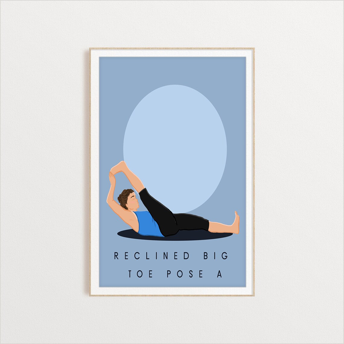 Reclined Big Toe Pose A Retro Yoga Reclined Stretch Sun Circle Flat Illustration Print - Image 2