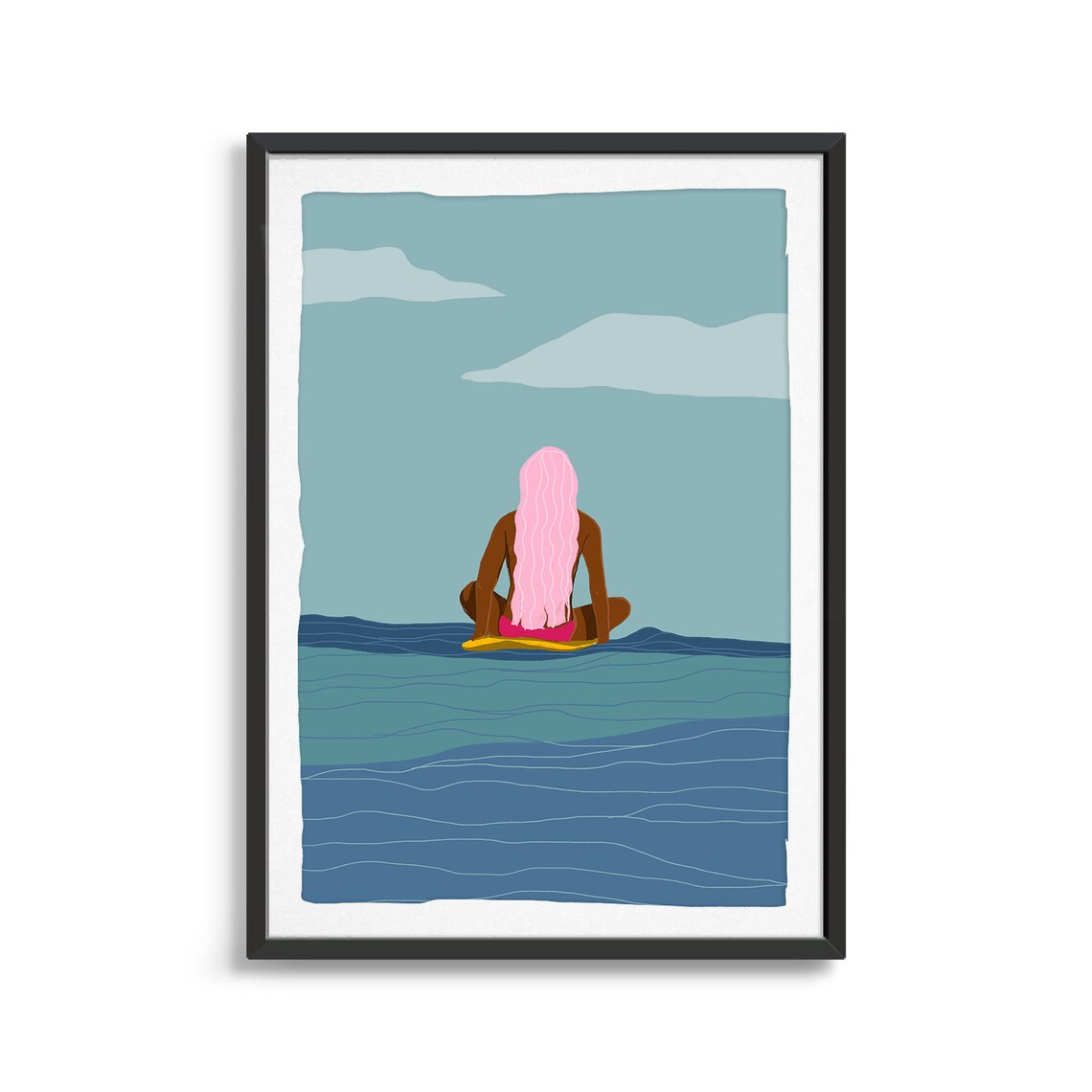 Pink Surfer Girl Wave Surfer Print, Ocean Art