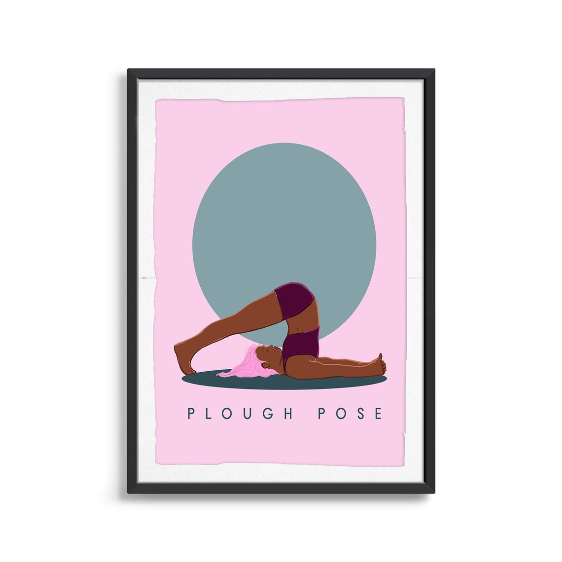 Plough Pose Retro Yoga Inversion Sun Circle Flat Illustration Print