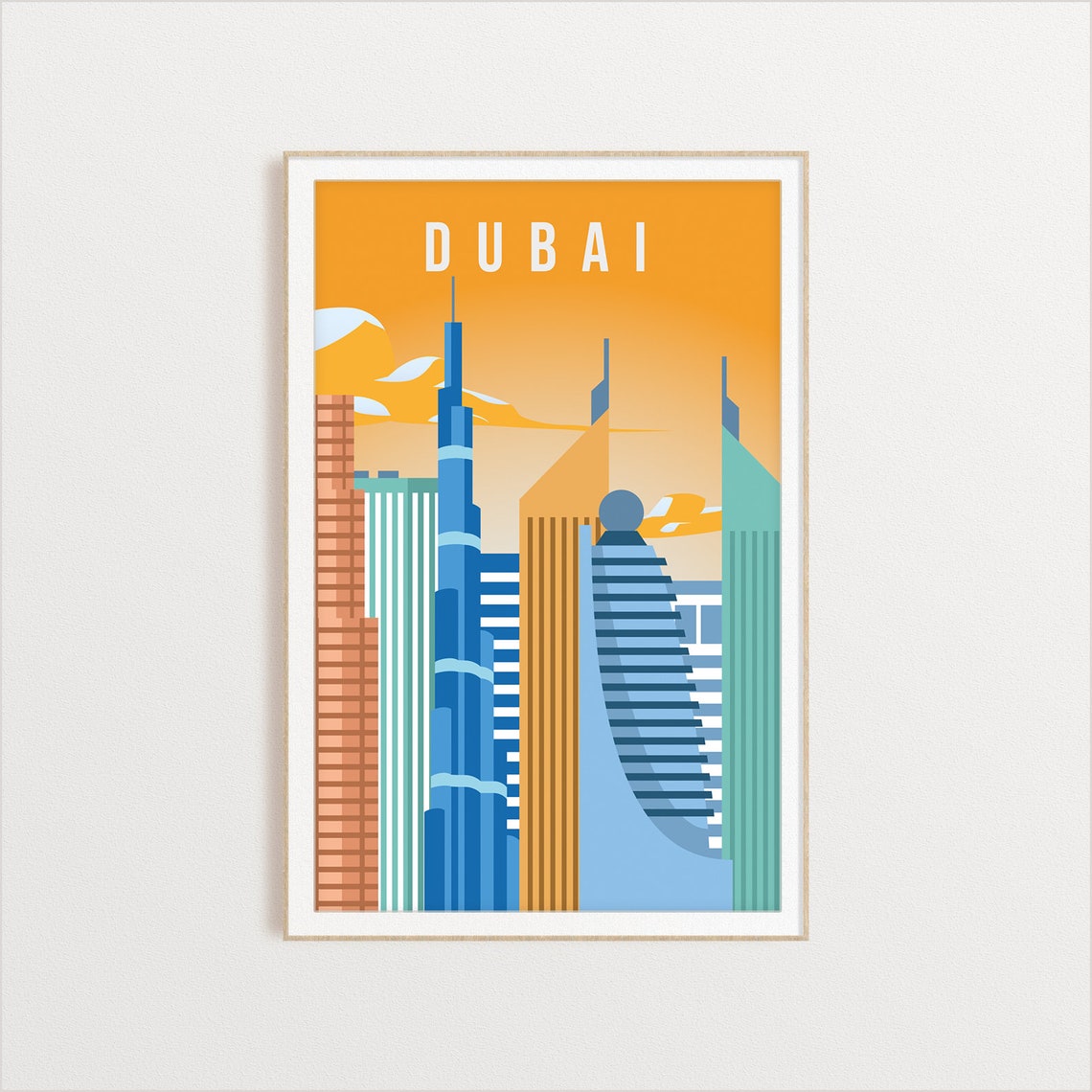 Dubai Modern Skyscrapers Tower Orange Sky Vintage UAE Travel Poster - Image 2