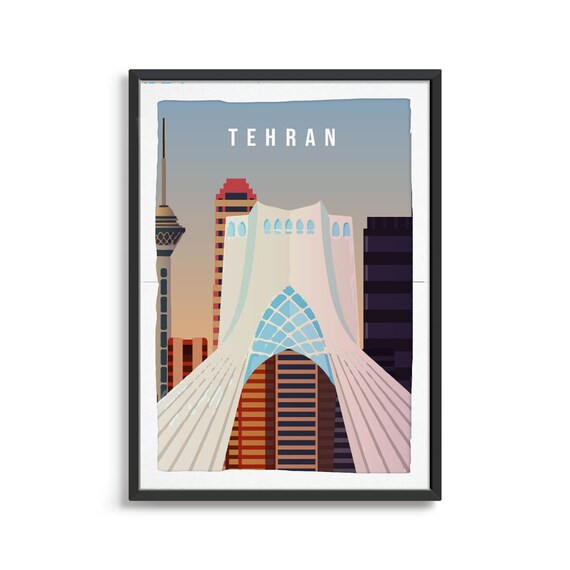 Minimalist Tehran Azadi Tower City Skyline Dusk Travel Souvenir Poster
